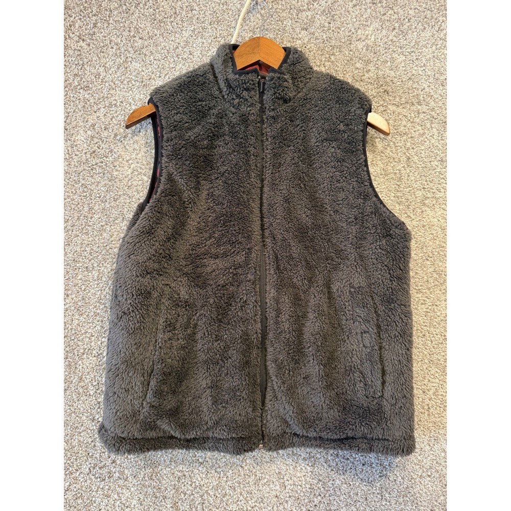 Buffalo David Bitton Vest Womens L Red Black Plaid Reversible Fleece Full Zip